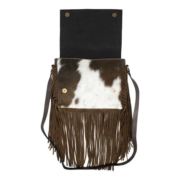 Ladies Hand Tooled Bag with Fringes, Hair On Leather Bag - Picture 5 of 10